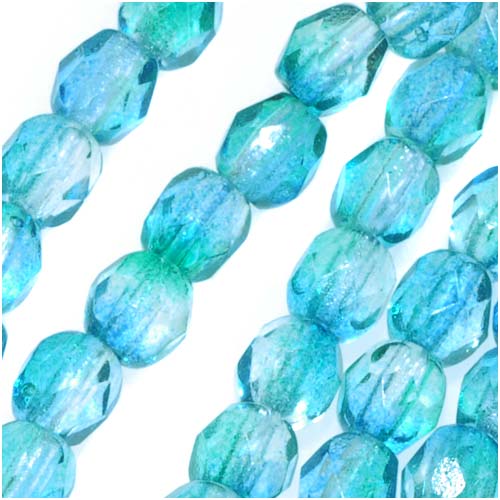 Czech Fire Polished Glass Two Toned Beads 4mm Round Blue Green (50 pcs)