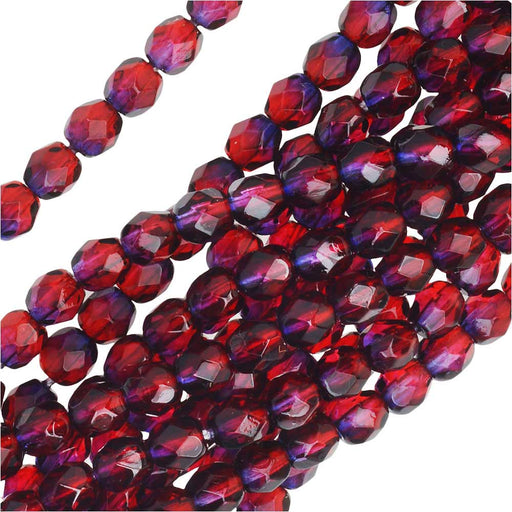 Czech Fire Polished Glass Two Toned Beads 4mm Round Garnet Purple (50 pcs)