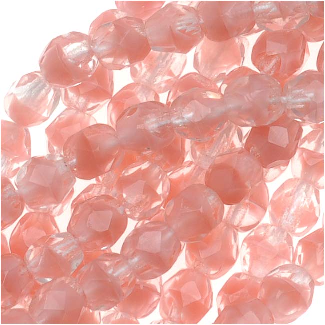 Czech Fire Polished Glass Beads 4mm Round Two Tone Opaque Rosaline/Crystal (1 Strand)