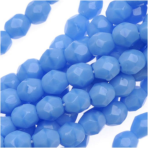 Czech Fire Polished Glass Beads 4mm Round Sky Blue Coral (1 Strand)