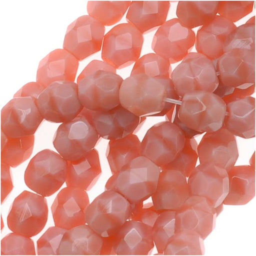 Czech Fire Polished Glass Beads 4mm Round Coral Pink (1 Strand)