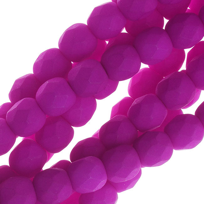 Czech Fire Polished Glass, 4mm Round Beads, Dark Neon Violet (1 Strand)