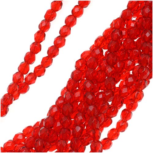 Czech Fire Polished Glass Beads 4mm Round Siam Ruby Red (50 pcs)