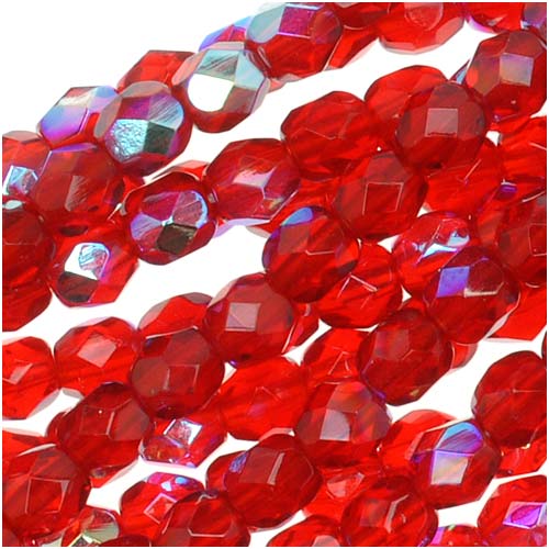 Czech Fire Polished Glass Beads 4mm Round Red Ruby AB (50 pcs)