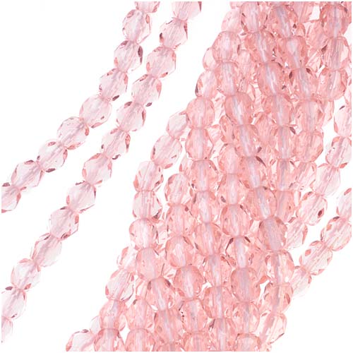 Czech Fire Polished Glass Beads 4mm Round Rosaline Pink (50 pcs)