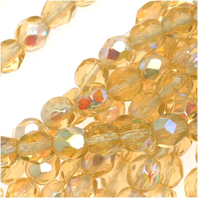 6mm Orange/Topaz Round Glass Beads
