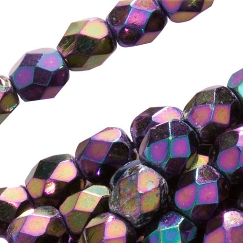 Czech Fire Polished Glass Beads 4mm Round Purple Iris (50 pcs)