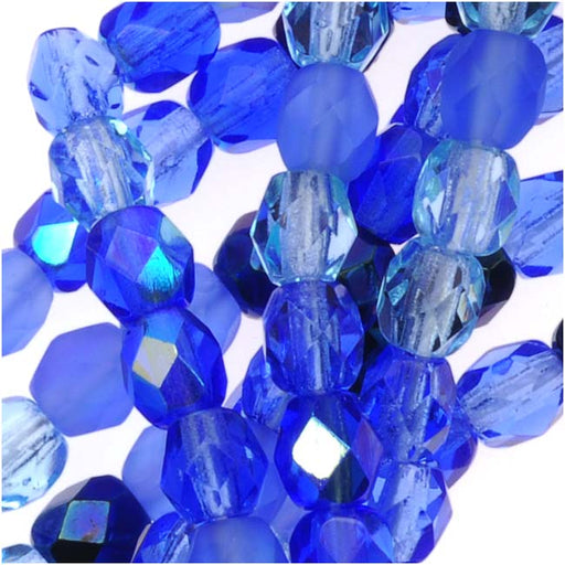 Czech Fire Polished Glass Beads 4mm Round 'Blue Tone Mix' (38 pcs)
