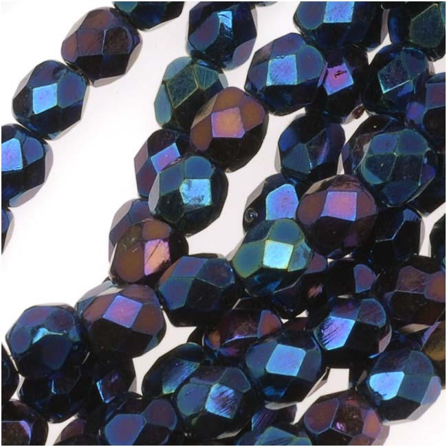 Czech Fire Polished Glass Beads 4mm Round Blue Iris (50 pcs)