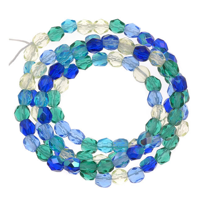 Czech Fire Polished Glass Beads 4mm Round 'Lagoon Blue Green Mix' (100 pcs)