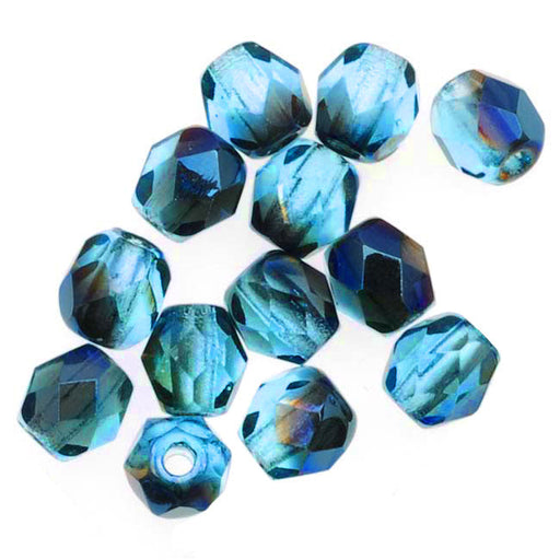 Czech Fire Polished Glass Beads 4mm Round 'Aqua Azuro Vitrail'