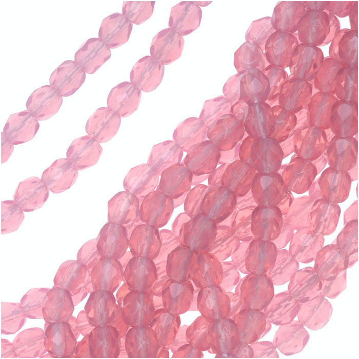 Czech Fire Polished Glass Beads 4mm Round Rose Pink Opal (50 pcs)