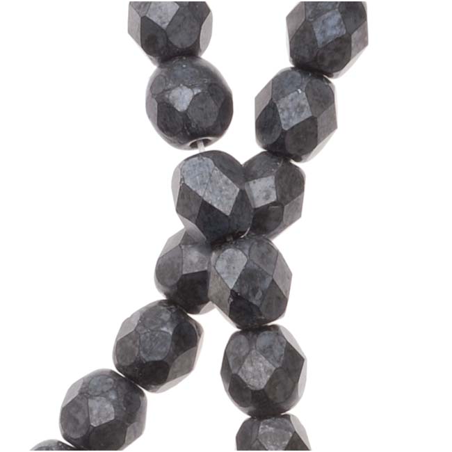 Czech Fire Polished Glass Beads 4mm Round Semi-Matte Hematite (50 pcs)