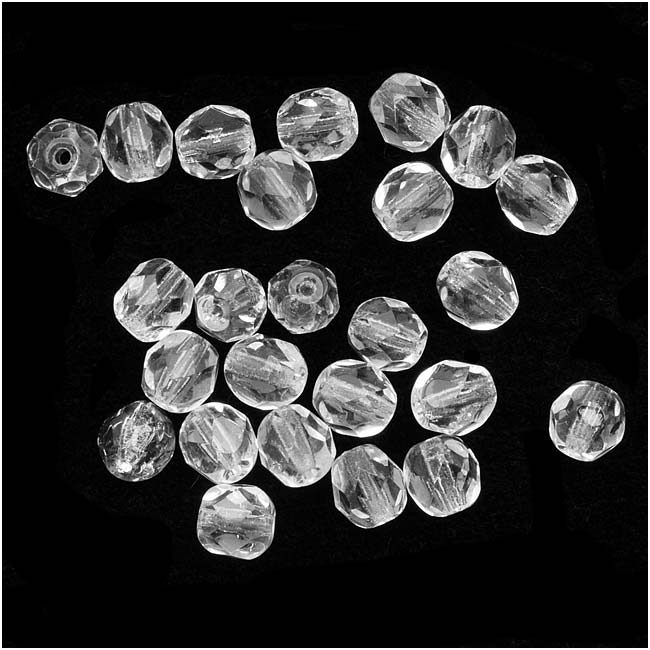 Czech Fire Polished Glass Beads 6mm Round 'Crystal Clear' (25 pcs)