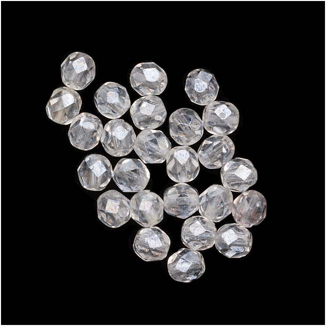 Czech Fire Polished Glass Beads 6mm Round 'Crystal Luster' (25 pcs)