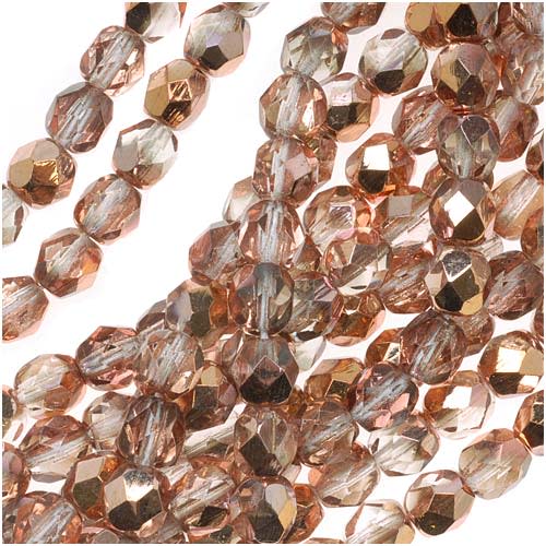 Czech Fire Polished Glass Beads, 6mm Round, Apollo Gold, (1 Strand)