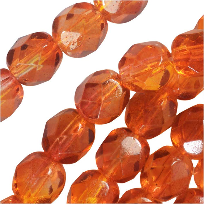 Czech Fire Polished Glass Two Toned Beads 6mm Round Orange Yellow Fireopal (1 Strand)