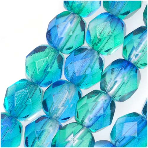 Czech Fire Polished Glass Two Toned Beads 6mm Round Blue Green (25 pcs)