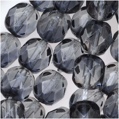 Czech Fire Polished Glass Two Toned Beads 6mm Round Gray Crystal (25 pcs)