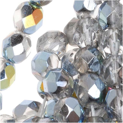 Czech Fire Polished Glass Beads 6mm Round Crystal Marea Half-Coat (25 pcs)
