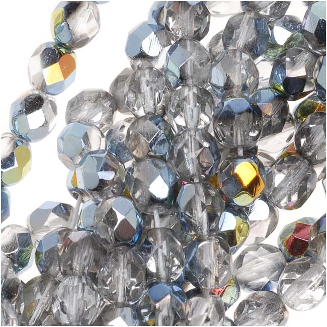 Czech Fire Polished Glass Beads 6mm Round Crystal Marea Half-Coat (25 pcs)