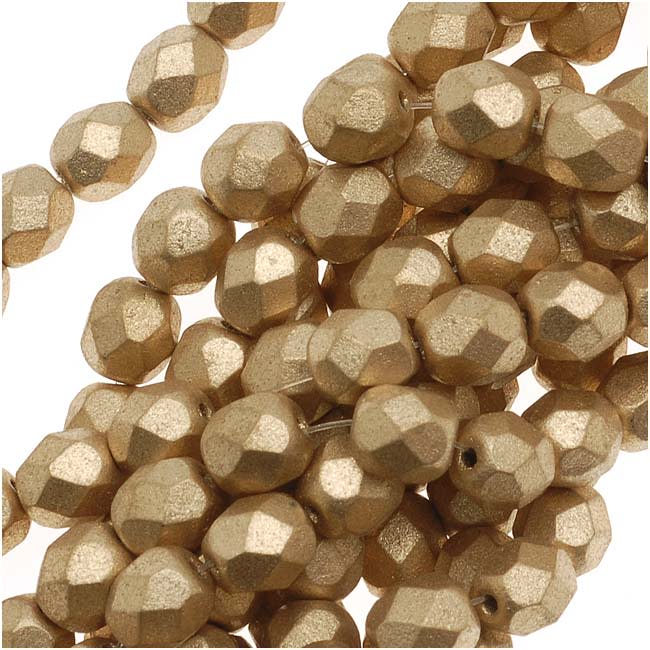 Czech Fire Polished Glass Beads 6mm Round Matte Metallic Gold, (1 Strand)