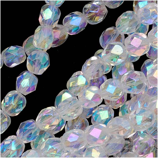Czech Fire Polished Glass Beads 6mm Round Crystal AB 2X (25 pcs)
