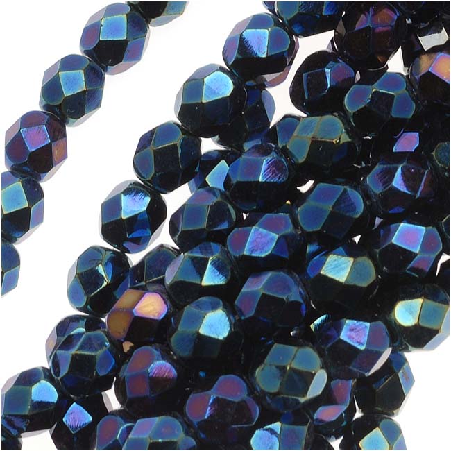 Czech Fire Polished Glass Beads 6mm Round Blue Iris (25 pcs)