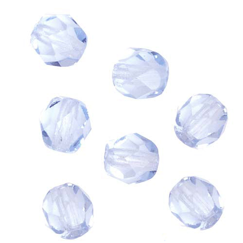 Czech Fire Polished Glass Beads 6mm Round Light Sapphire Blue (1 Strand)