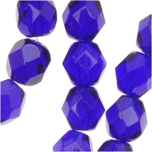Czech Fire Polished Glass Beads 6mm Round Cobalt Blue (25 pcs)