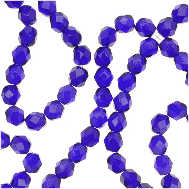 Czech Fire Polished Glass Beads 6mm Round Cobalt Blue (25 pcs)