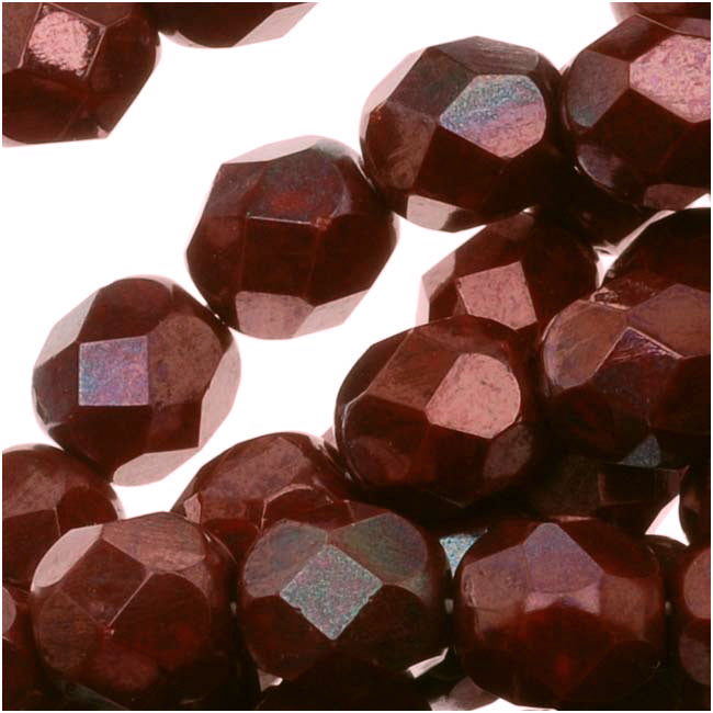 Czech Fire Polished Glass Beads 6mm Round 'Burgundy Copper Iris' (25 pcs)