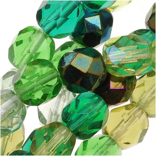 Czech Fire Polished Glass Beads 6mm Round 'Ever Green Mix' (50 pcs)