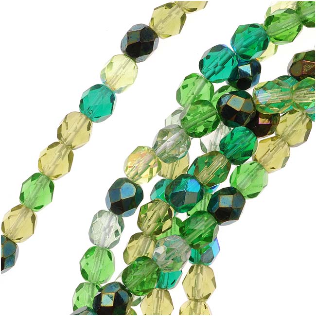 Czech Fire Polished Glass Beads 6mm Round 'Ever Green Mix' (50 pcs)