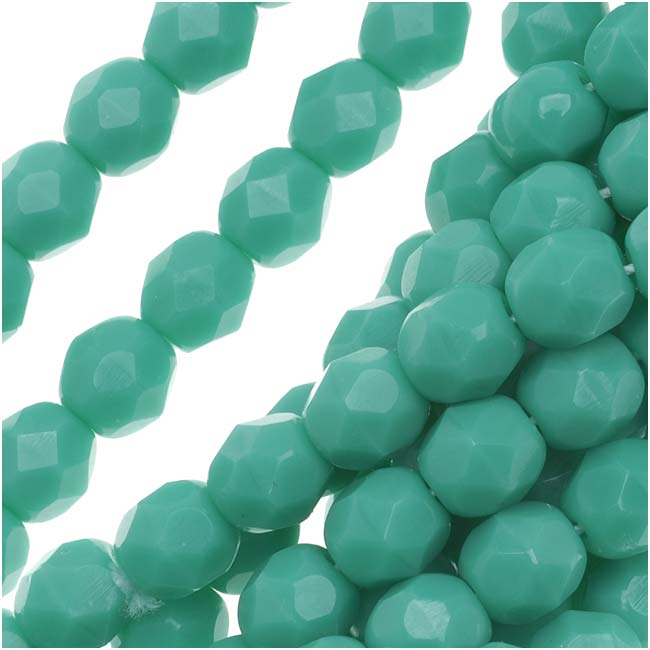 Czech Fire Polished Glass Beads 6mm Round Green Turquoise (25