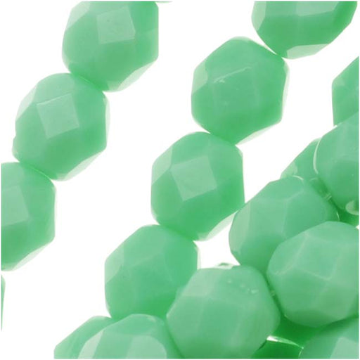 Czech Fire Polished Glass Beads 6mm Round Light Green Turquoise (1 Strand)