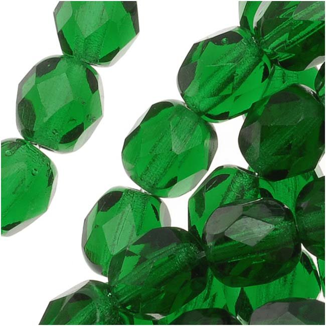 Czech Fire Polished Glass Beads 6mm Round Emerald Green (25 pcs)