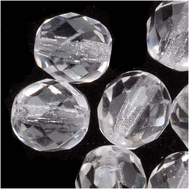 Czech Fire Polished Glass Beads 8mm Round 'Crystal Clear' (25 pcs)