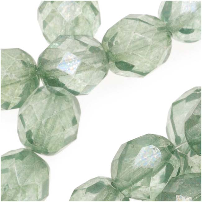 Czech Fire Polished Glass Beads 8mm Round Pale Green Luster (25 pcs)