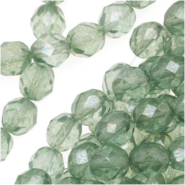 Czech Fire Polished Glass Beads 8mm Round Pale Green Luster (25 pcs)