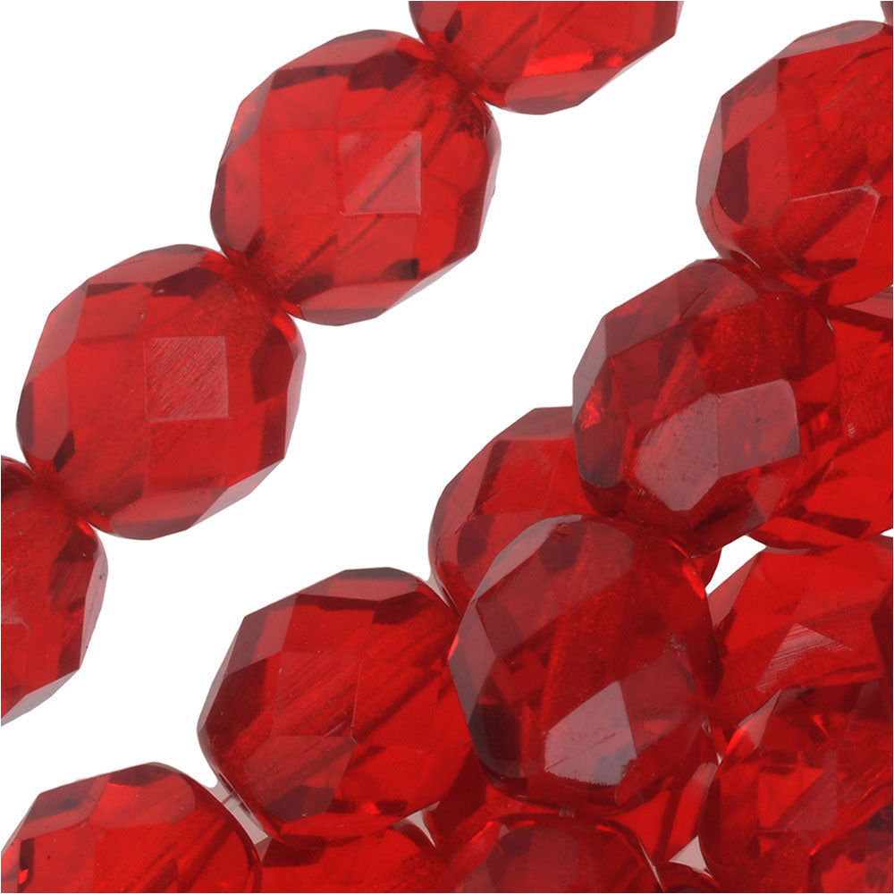Czech Fire Polished Glass Beads 8mm Round Ruby Siam Red (25 pcs)