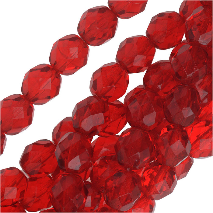 Czech Fire Polished Glass Beads 8mm Round Ruby Siam Red (25 pcs)