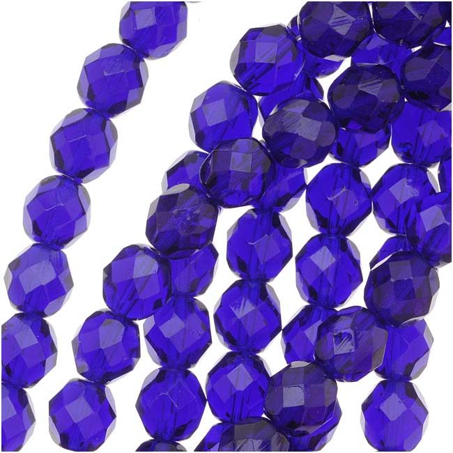 Czech Fire Polished Glass Beads 8mm Round Cobalt Blue (25 pcs)