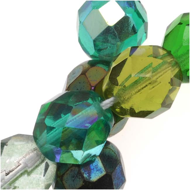 Czech Fire Polished Glass Beads 8mm Round 'Ever Green Mix' (50 pcs)