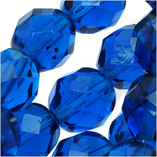 Czech Fire Polished Glass Round Beads 8mm Capri Blue (25 pcs)