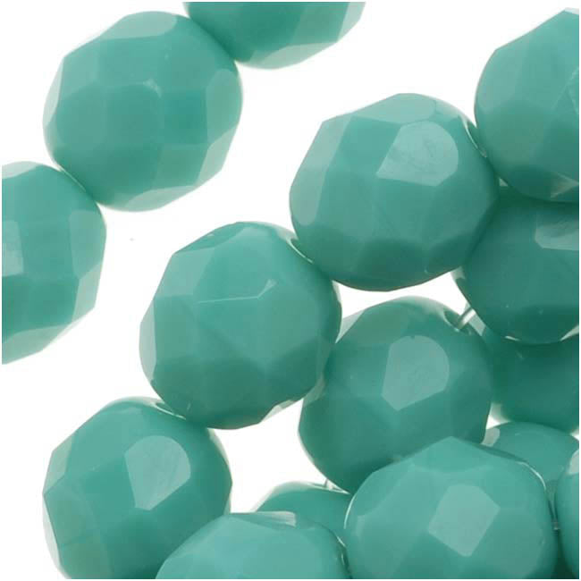Czech Fire Polished Glass Beads 8mm Round Opaque Green Turquoise (25 pcs)