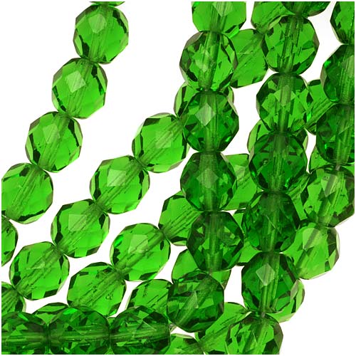Czech Fire Polished Glass Beads 8mm Round Green Light Emerald (25 pcs)