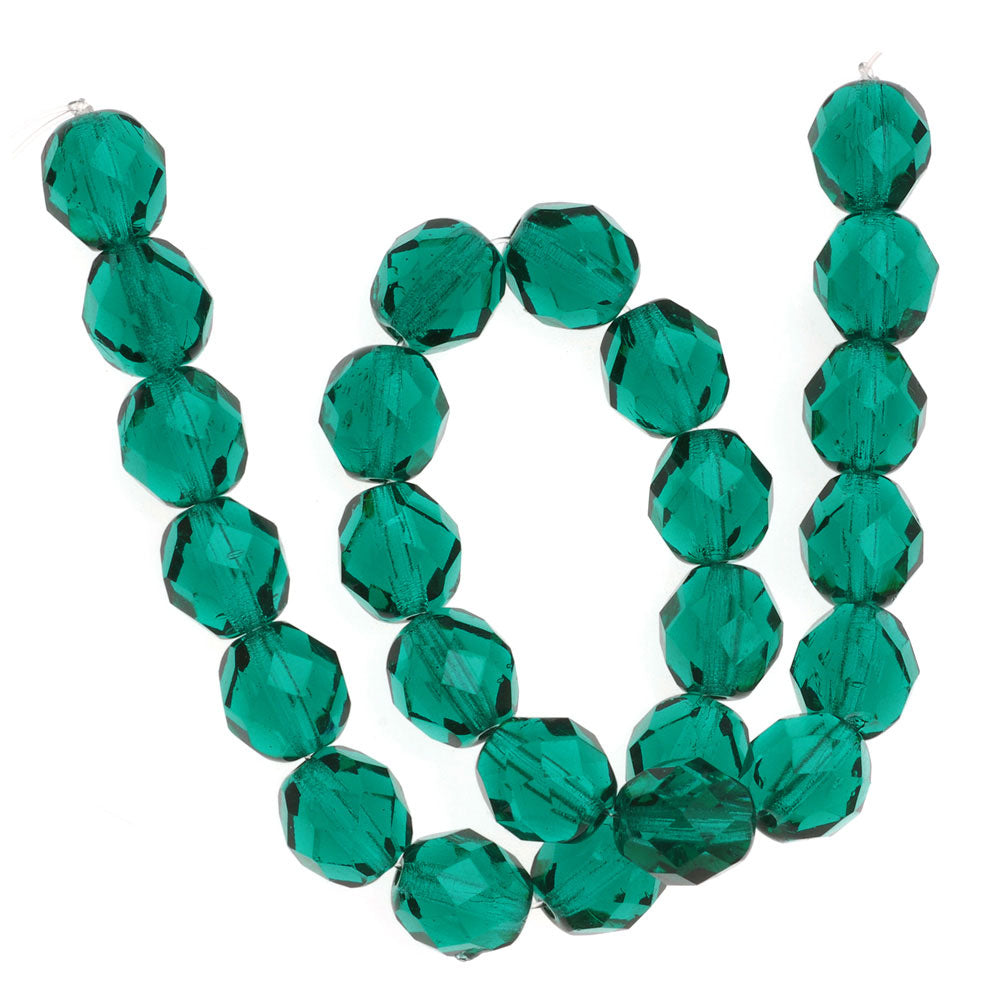 Czech Fire Polished Glass Beads 8mm Round Emerald Green (25 pcs)