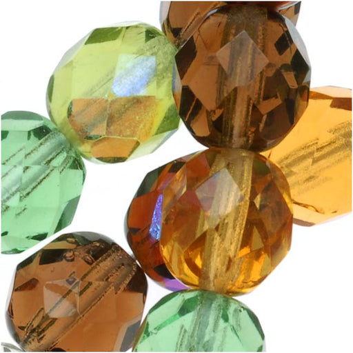 Czech Fire Polished Glass Beads 8mm Round 'Earthtones Green Brown Amber Mix' (50 pcs)
