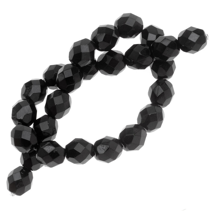 Czech Fire Polished Glass Beads 8mm Round Jet Black (25 pcs)
